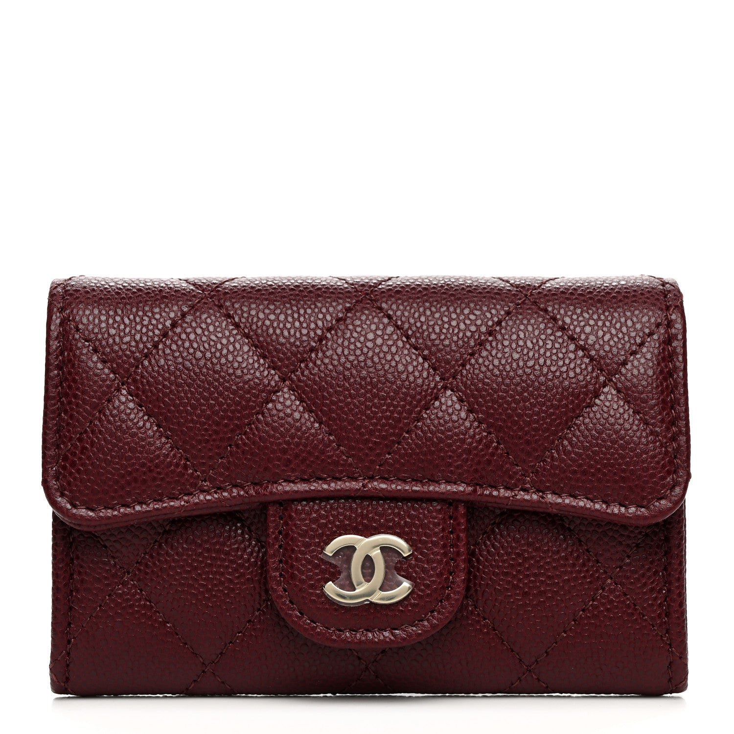 Chanel Caviar Quilted Flap Card Holder Wallet Burgundy