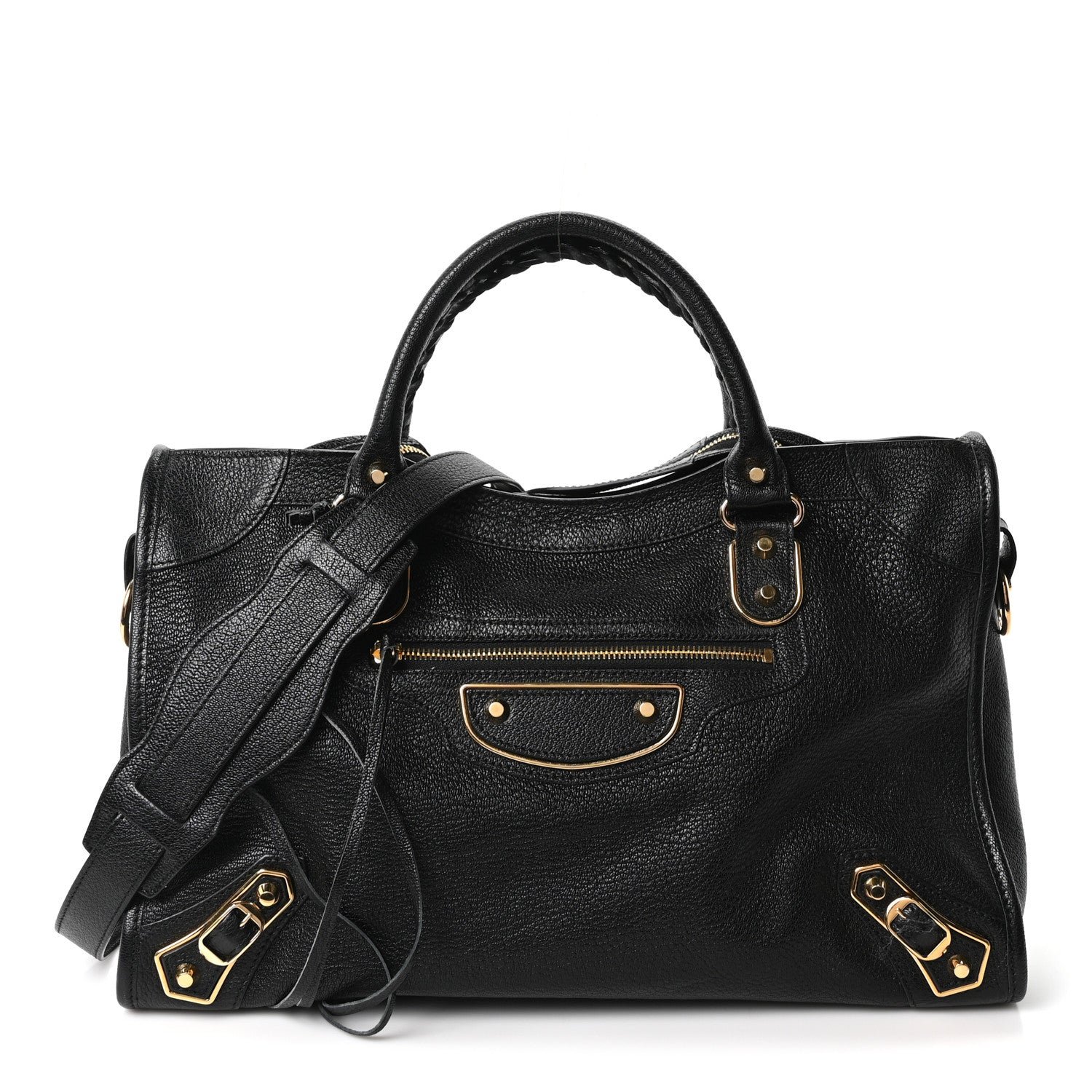 Balenciaga Chevre Gold Metallic Edge Hardware City Black