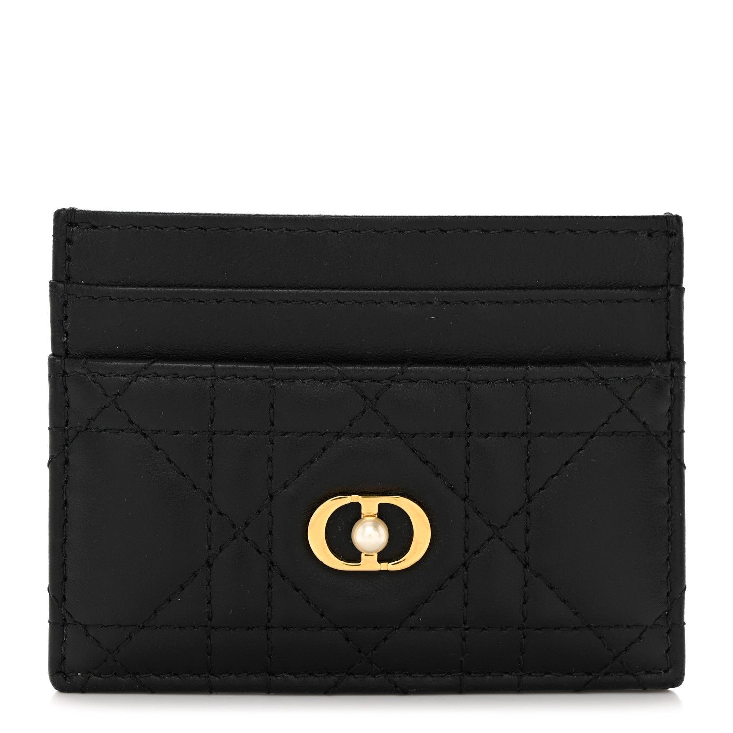 Dior Lambskin Pearl Cannage Dior Jolie Freesia Card Holder Black