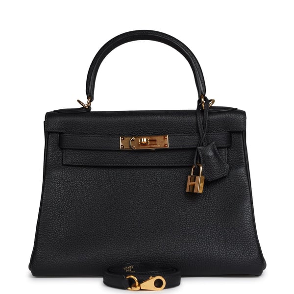 Pre-owned Hermes Kelly Retourne 28 Bleu Nuit Togo Gold Hardware