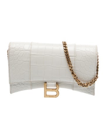 Balenciaga Embossed Leather Hourglass Wallet With Chain Small