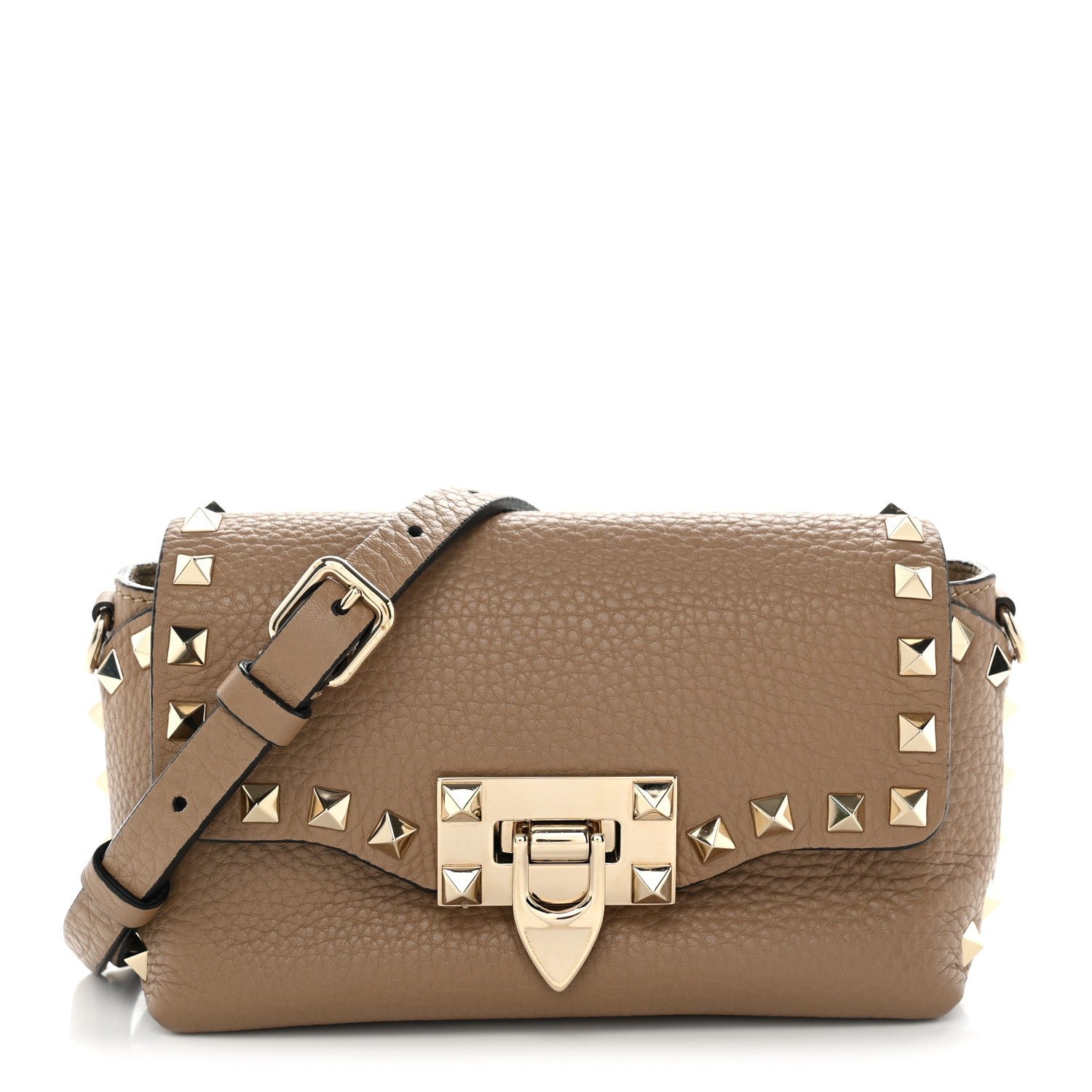 Valentino Garavani Pebbled Calfskin Mini Rockstud Crossbody Bag Deep Alpaca