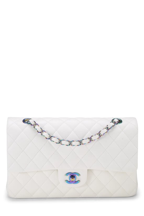 White Quilted Caviar Classic Double Flap Medium