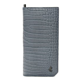 Jimmy Choo Calfskin Crocodile Embossed Saif Vertical Wallet Blue