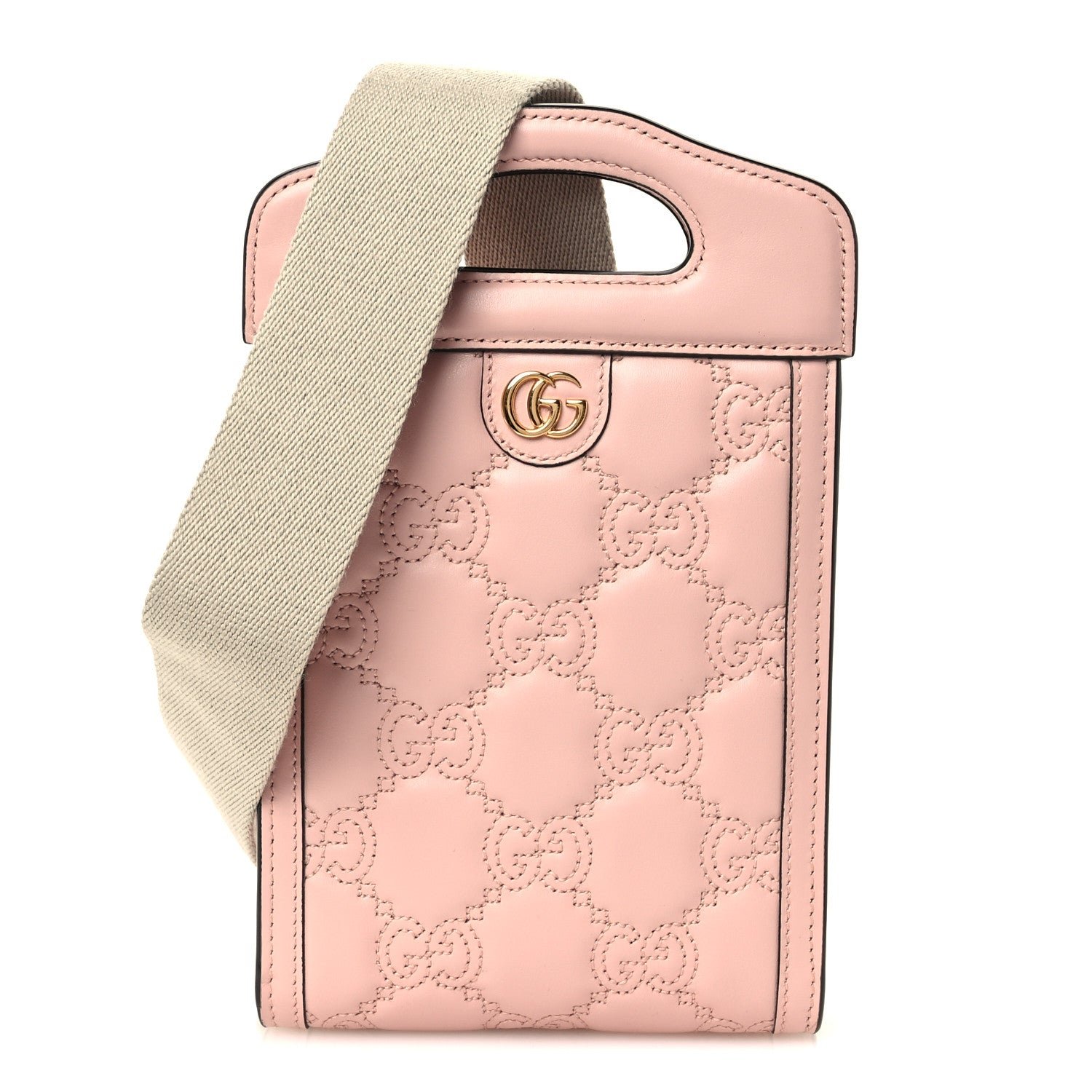 Gucci Calfskin GG Matelasse Mini Top Slip Handle Crossbody Bag Perfect Pink Natural