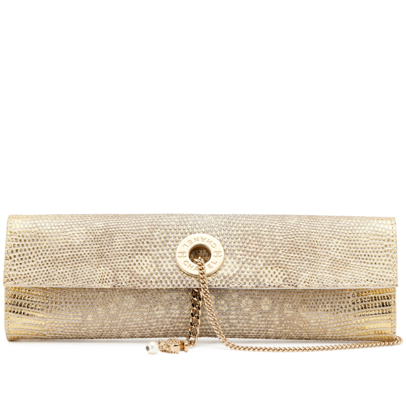 Vintage Ombre Gold Lizard Imitation Pearl Evening Clutch Brushed Gold Hardware, 2003-2004