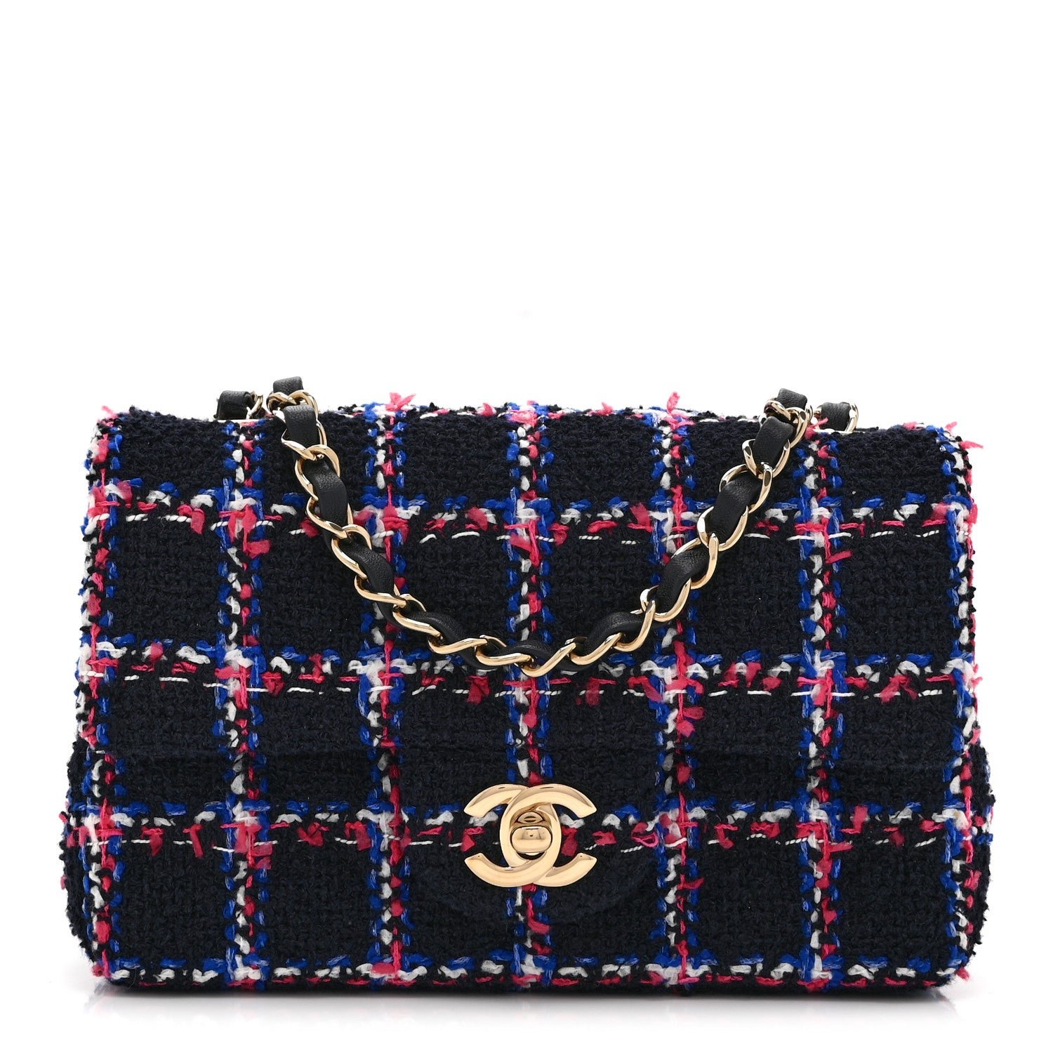 Chanel Tweed Quilted Mini Rectangular Flap Navy Red Blue White