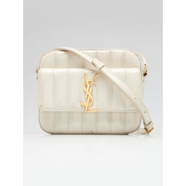 Saint Laurent Yves Saint Laurent Crema Quilted Patent Leather Vicky Crossbody Camera Bag