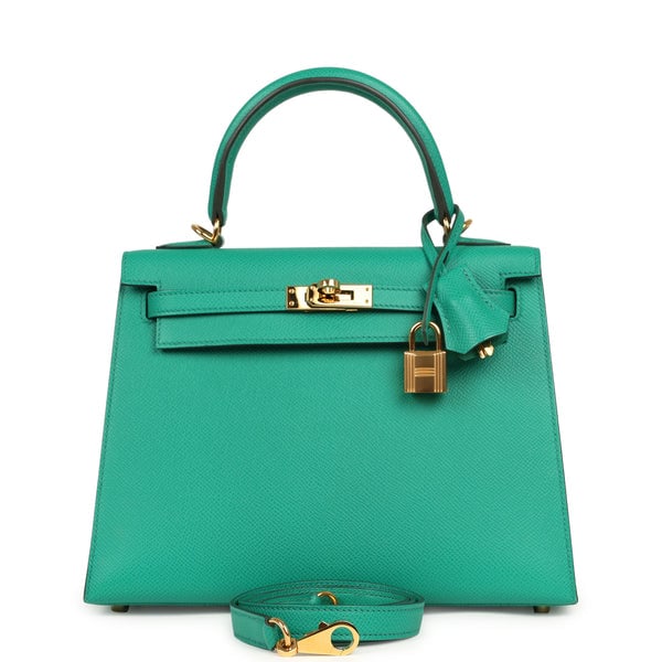 Hermes Pre-owned Hermes Kelly Sellier 25 Vert Jade Epsom Gold Hardware