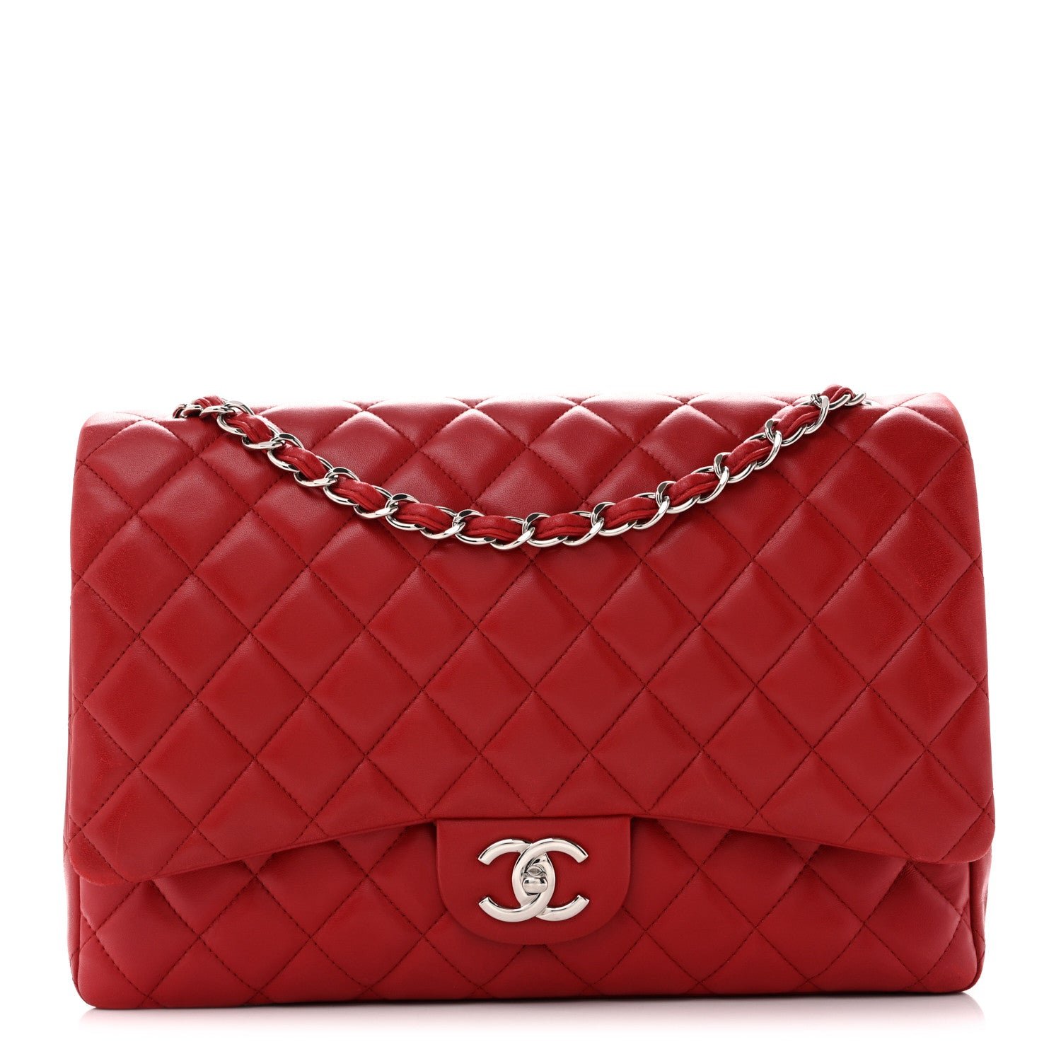 Chanel Lambskin Quilted Maxi Double Flap Red