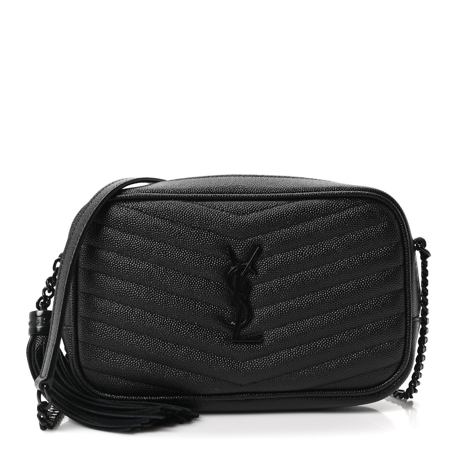 Saint Laurent Grain De Poudre Matelasse Monochrome Monogram Mini Lou Camera Bag Black