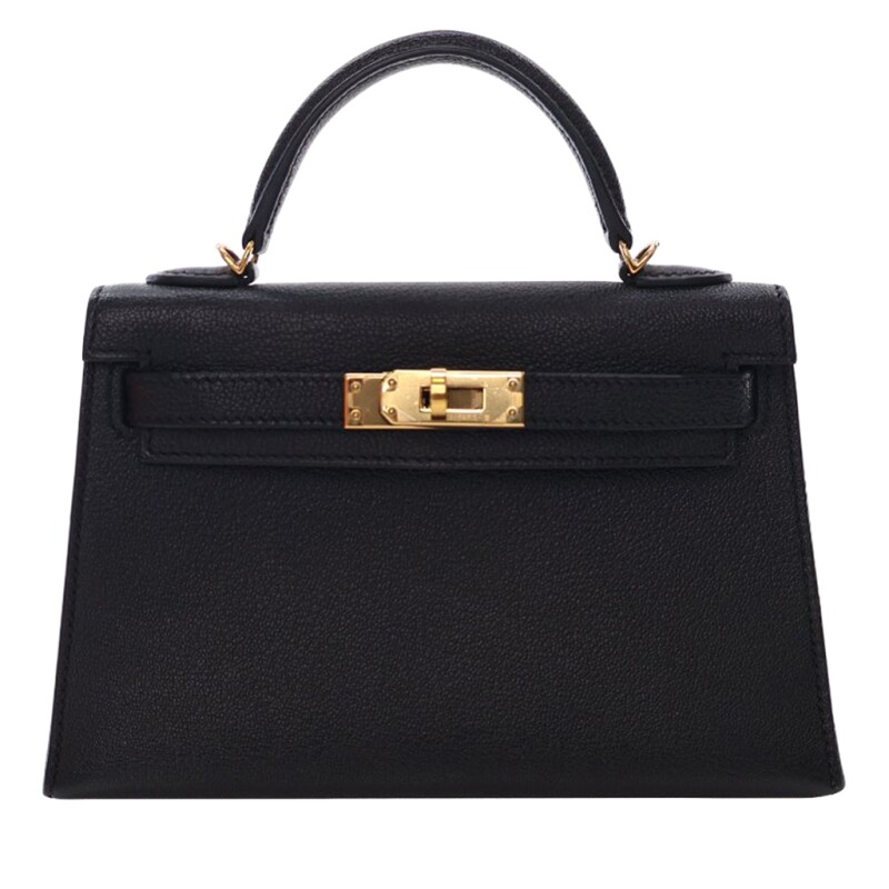 Hermes Black Chèvre Mysore Mini Kelly 20 II Gold Hardware, 2018