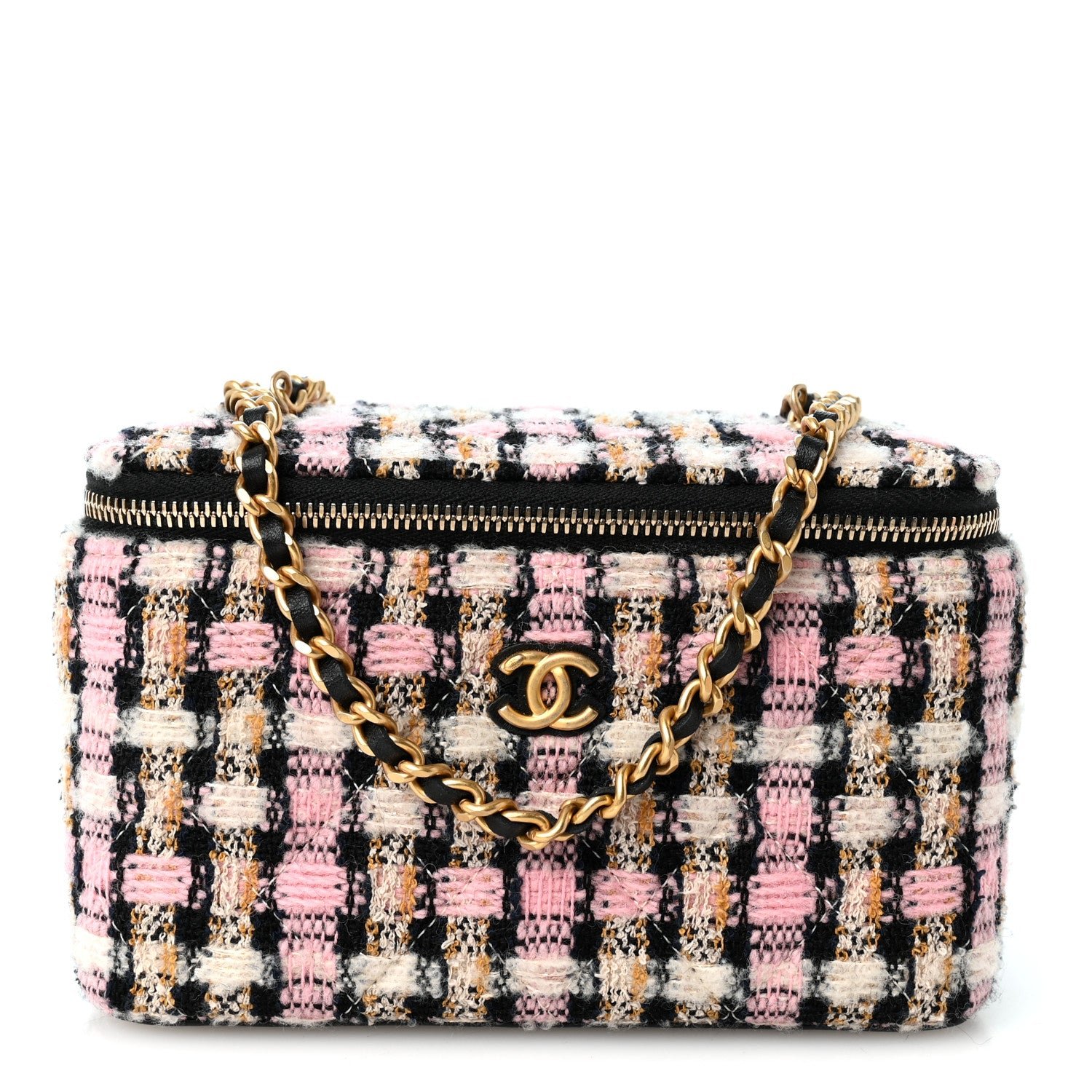 Chanel Tweed Pearl Crush Small Vanity Case With Chain Pink Multicolor