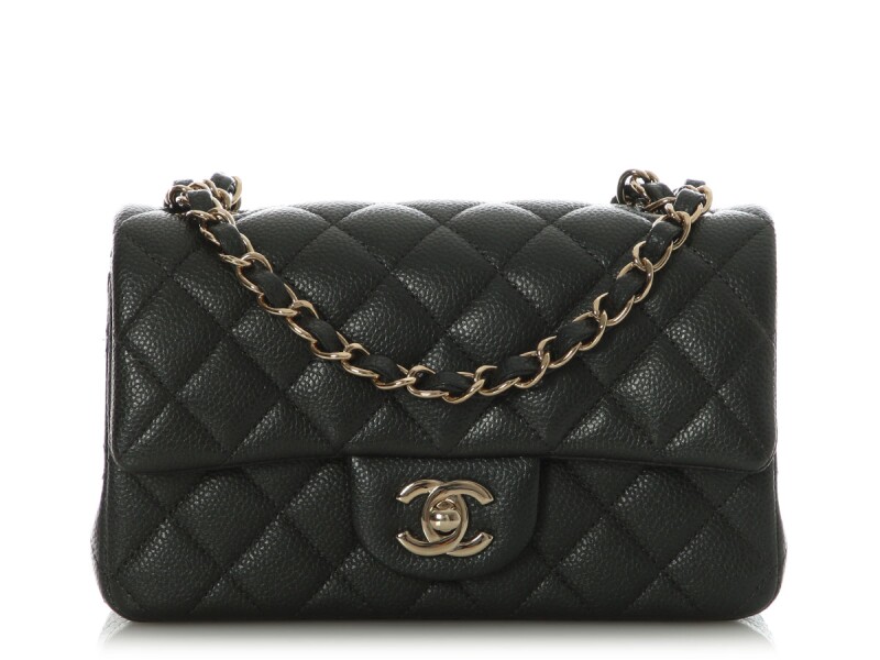 Dark Gray Quilted Caviar Mini Classic Flap Bag Gold Hardware, 2018