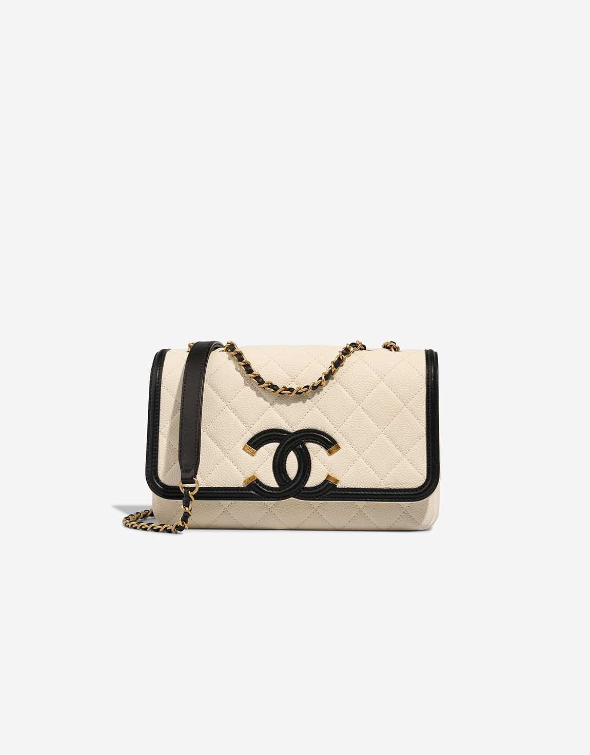 
		Filigree Small Flap Bag Caviar White / Black    
