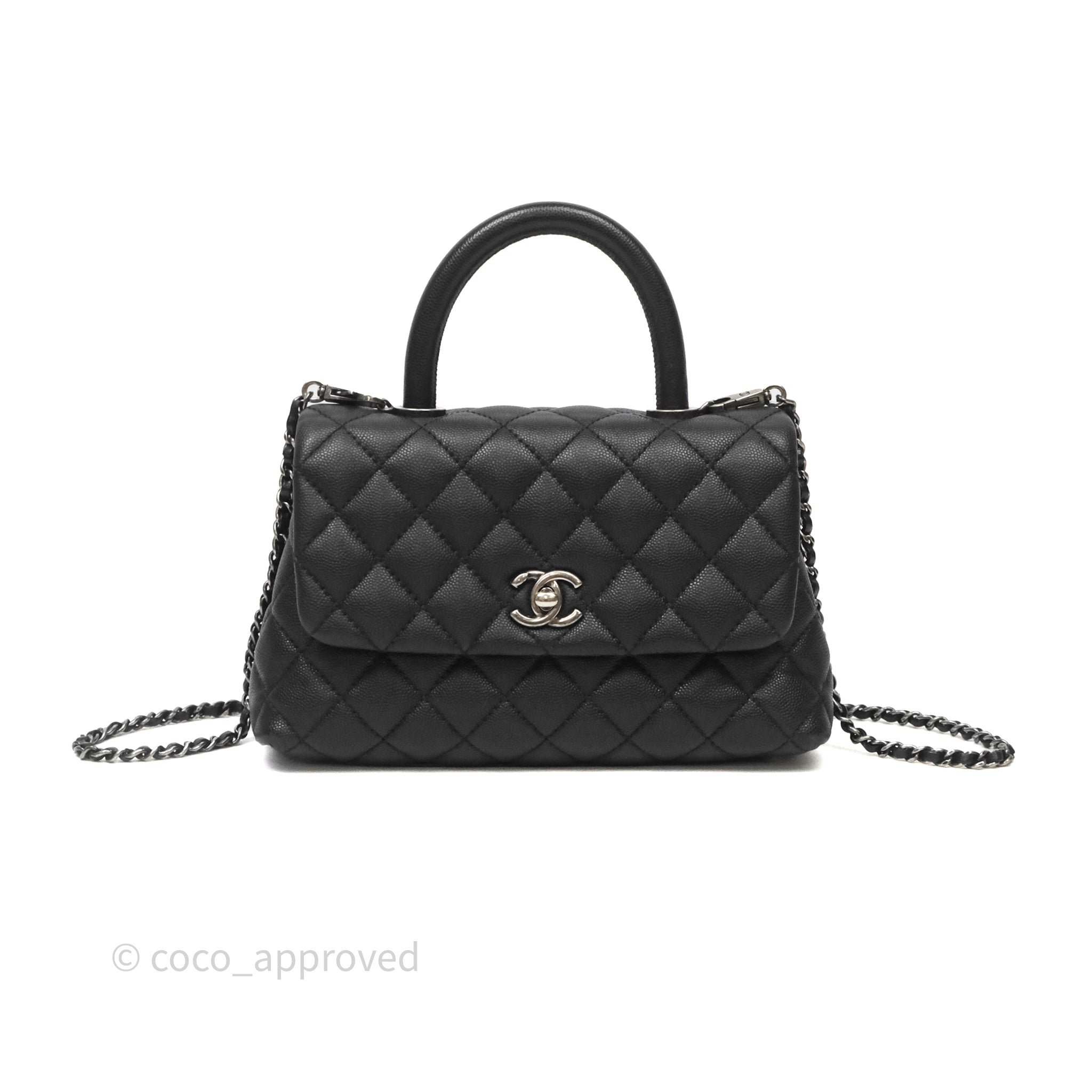 Chanel Chanel Small Coco Handle Quilted Black Caviar Ruthenium Hardware