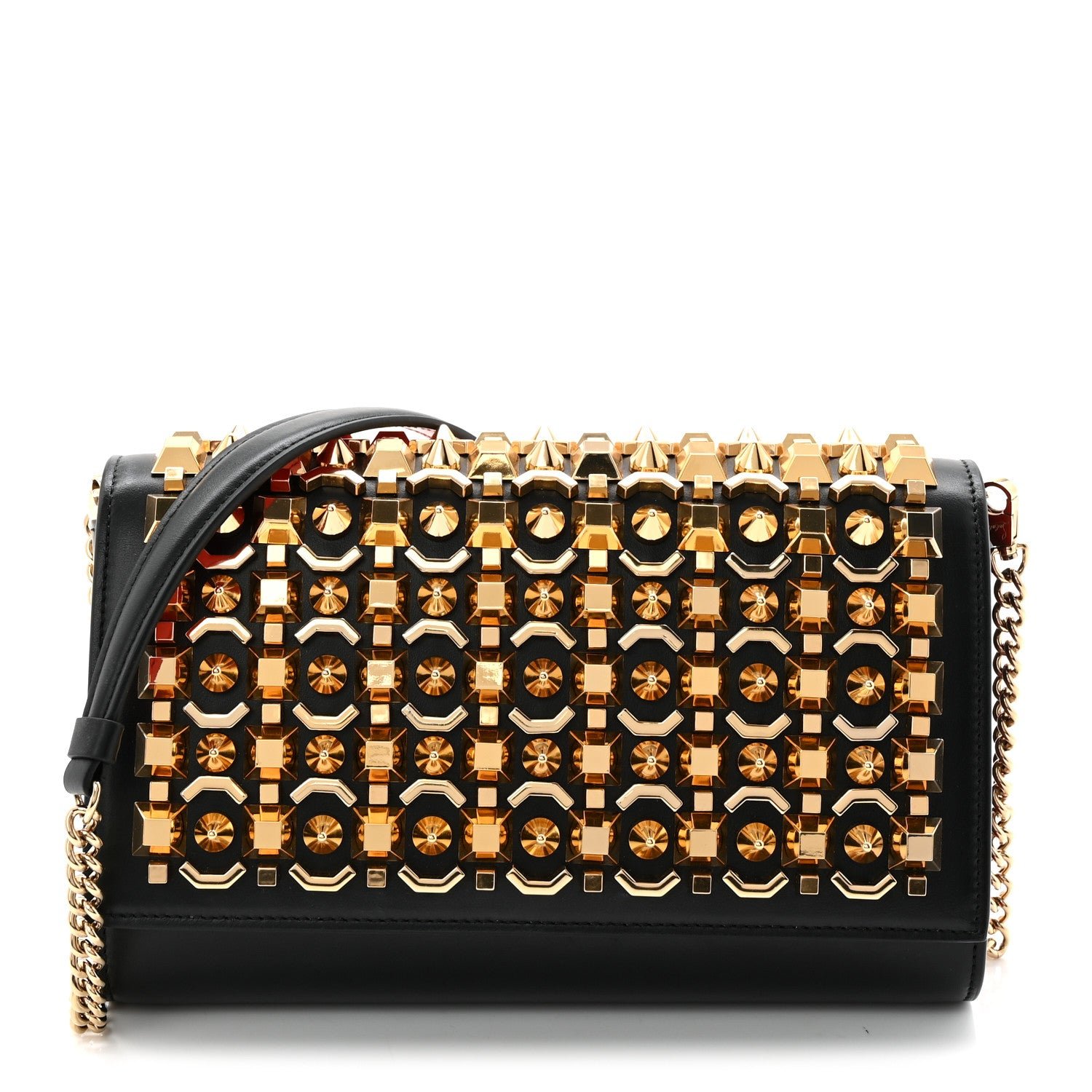 Christian Louboutin Calfskin Spikes Empire Paloma Clutch Black