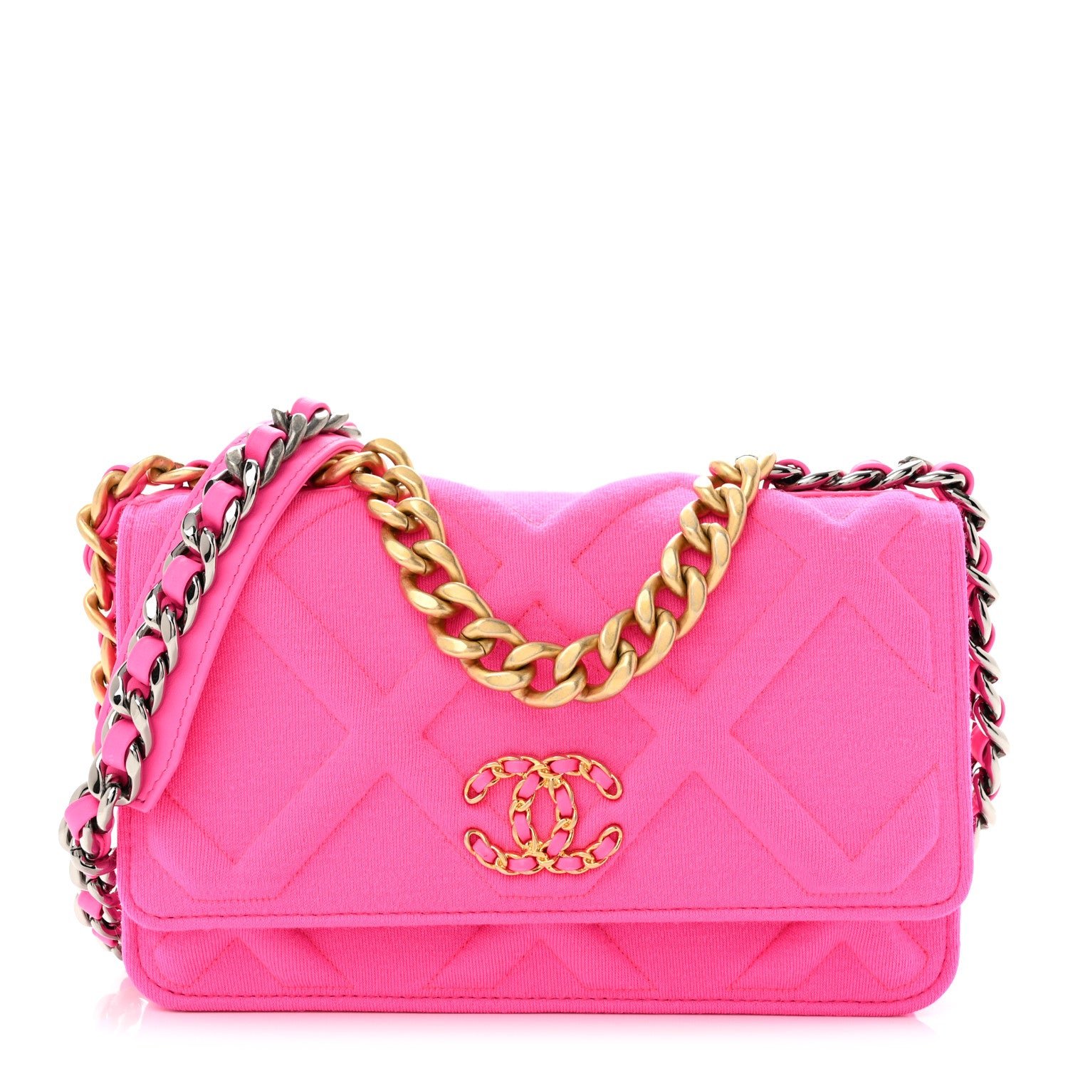 Chanel Jersey Quilted Chanel 19 Wallet On Chain WOC Pink