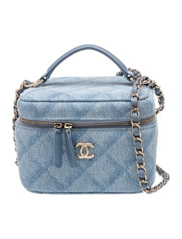 Small Denim Top Handle Vanity Case w/ Chain