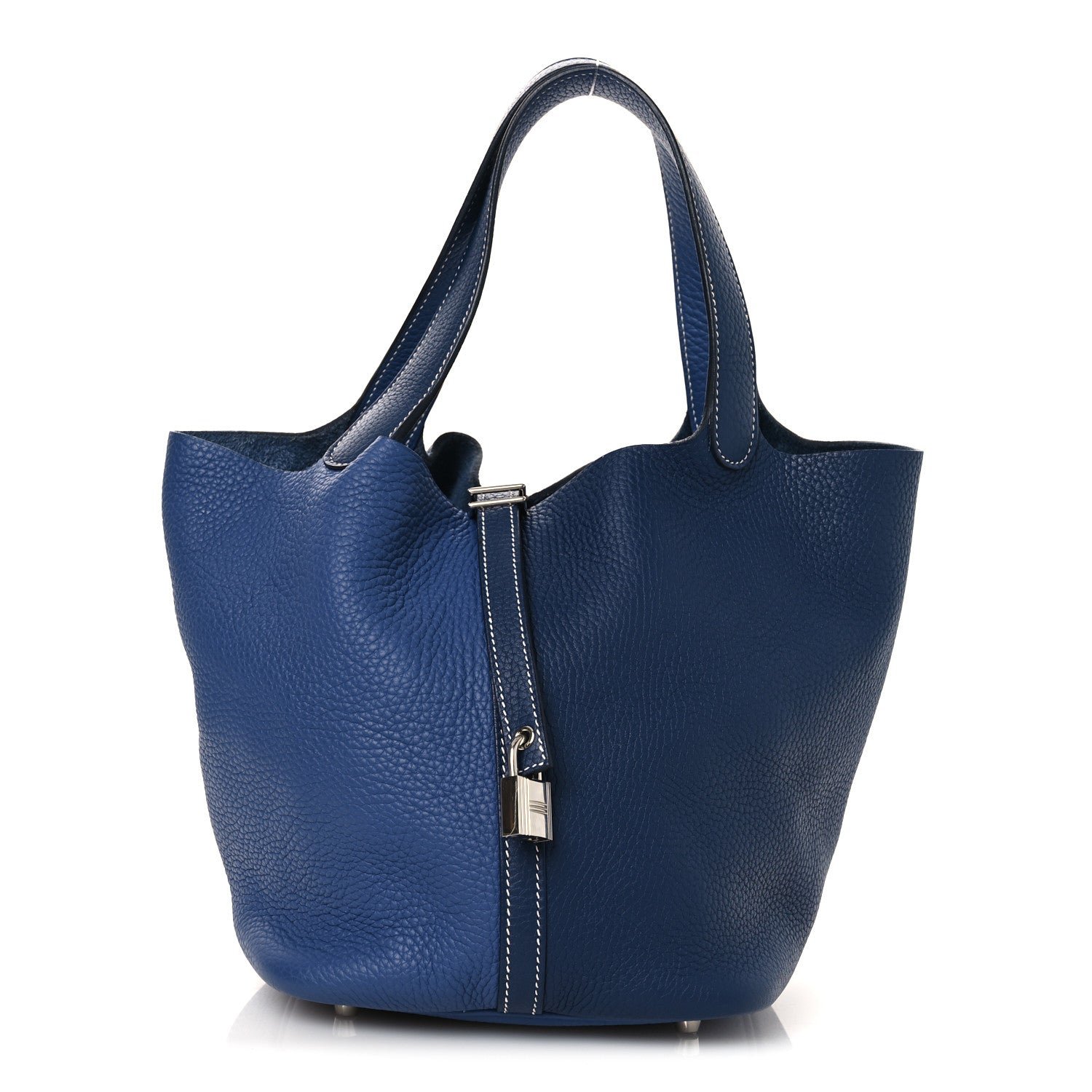 Hermes Taurillon Clemence Casaque Picotin Lock 22 MM Bleu Saphir Bleu Brighton