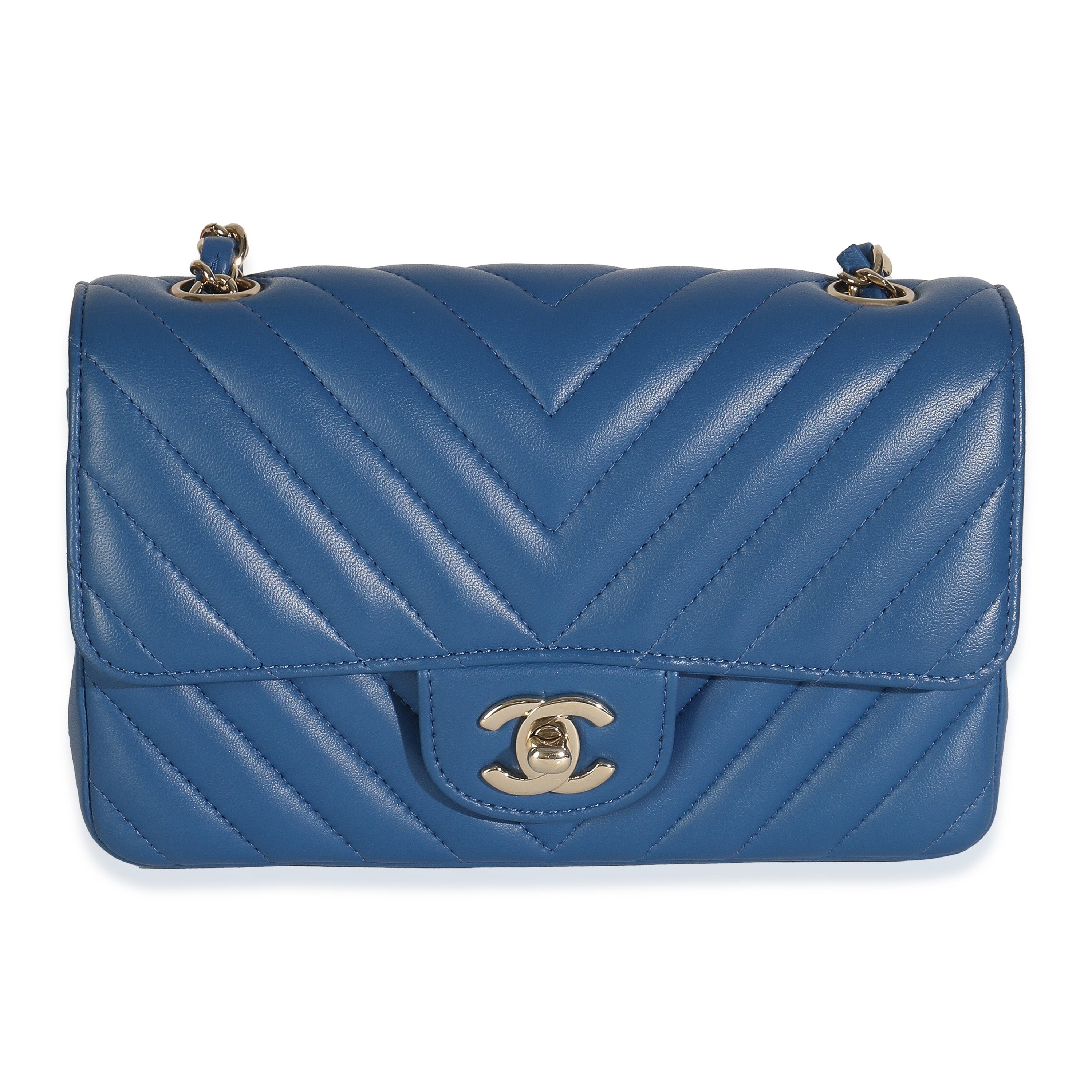 Chanel Blue Chevron Lambskin Mini Rectangular Flap Bag