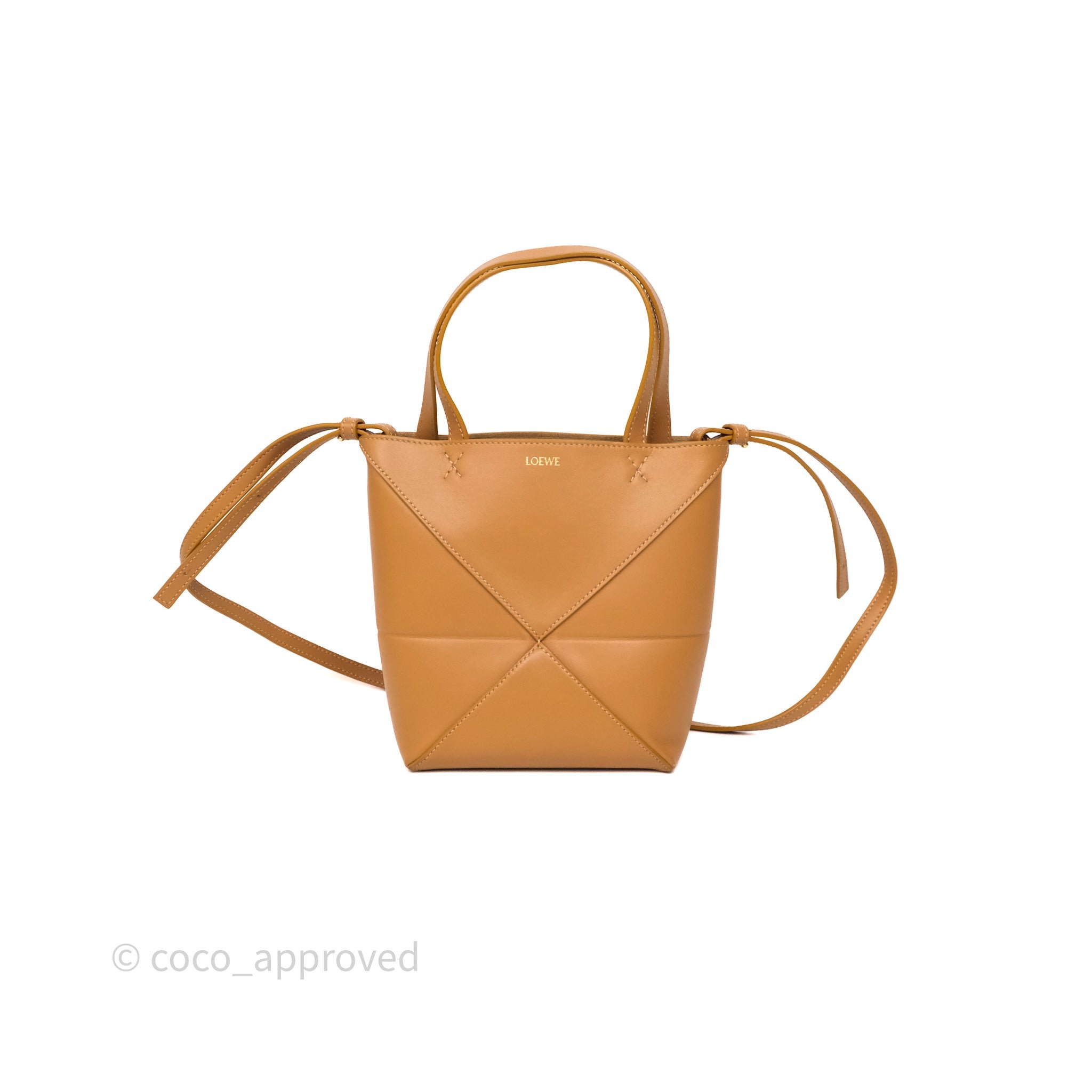 Loewe Mini Puzzle Fold Tote In Shiny Calfskin Warm Desert