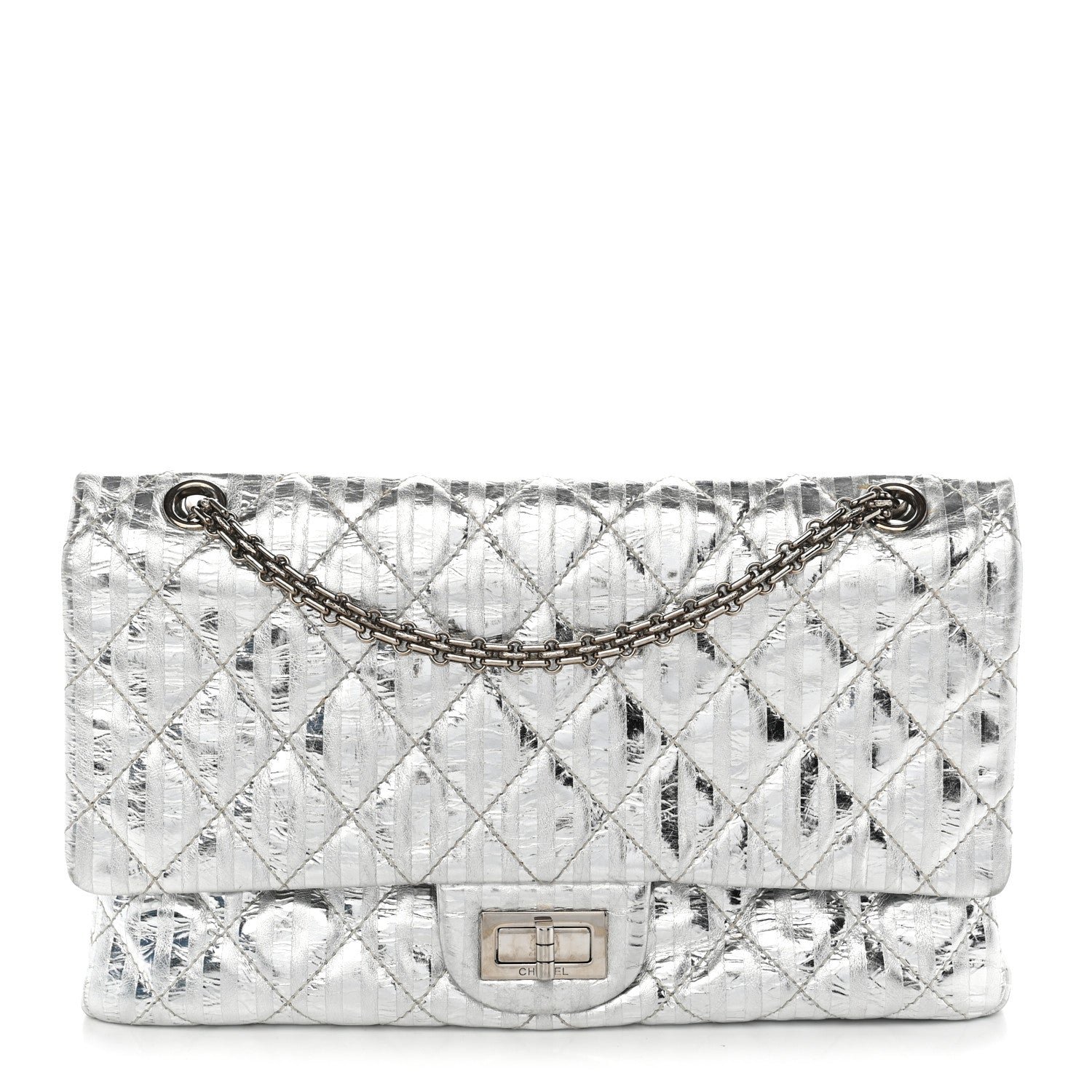 Chanel Metallic Calfskin Striped 2.55 Reissue 227 Silver