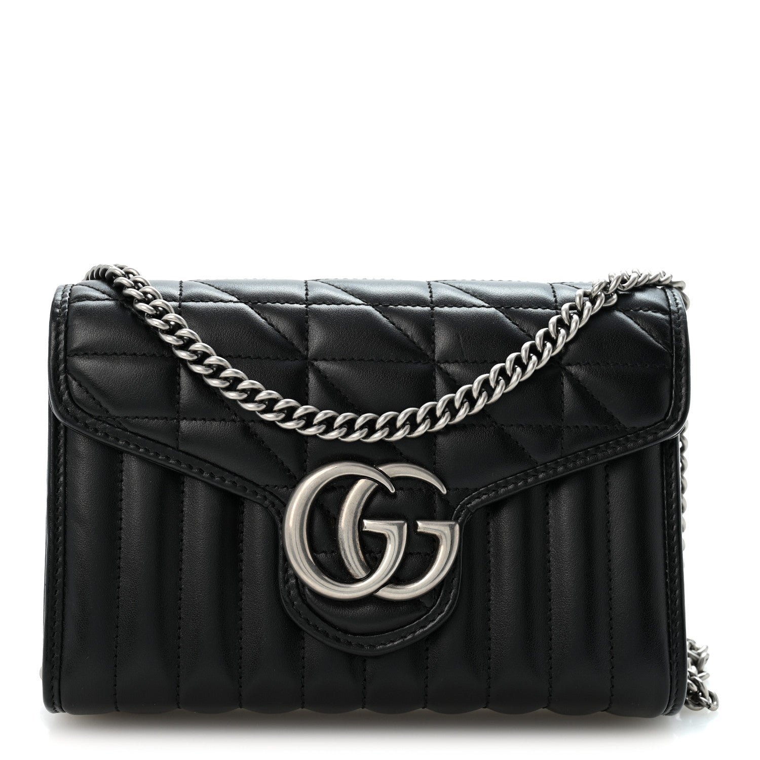 Gucci Calfskin Matelasse Aria GG Marmont Chain Wallet Black