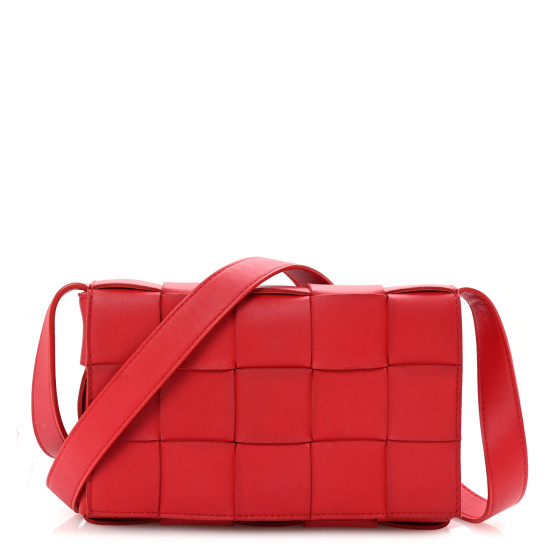 Bottega Veneta Lambskin Maxi Intrecciato Cassette Crossbody Bag Redstone