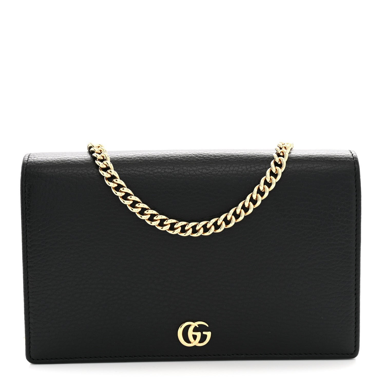 Gucci Calfskin Mini GG Marmont Chain Wallet Black