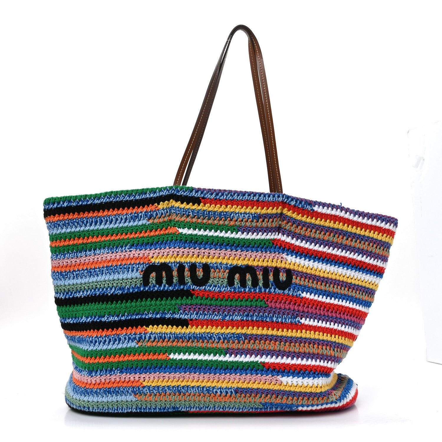 Miu Miu Cotton Crochet Stripe Tote Bag Multicolor