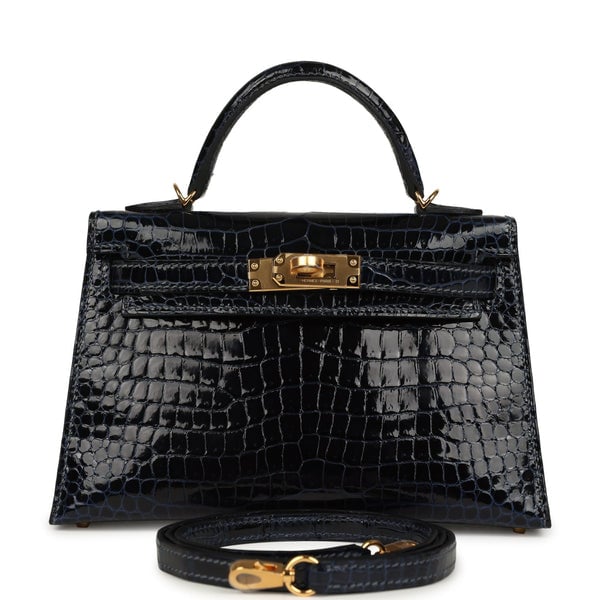 Hermes Hermes Kelly Sellier 20 Bleu Marine Shiny Porosus Crocodile Gold Hardware