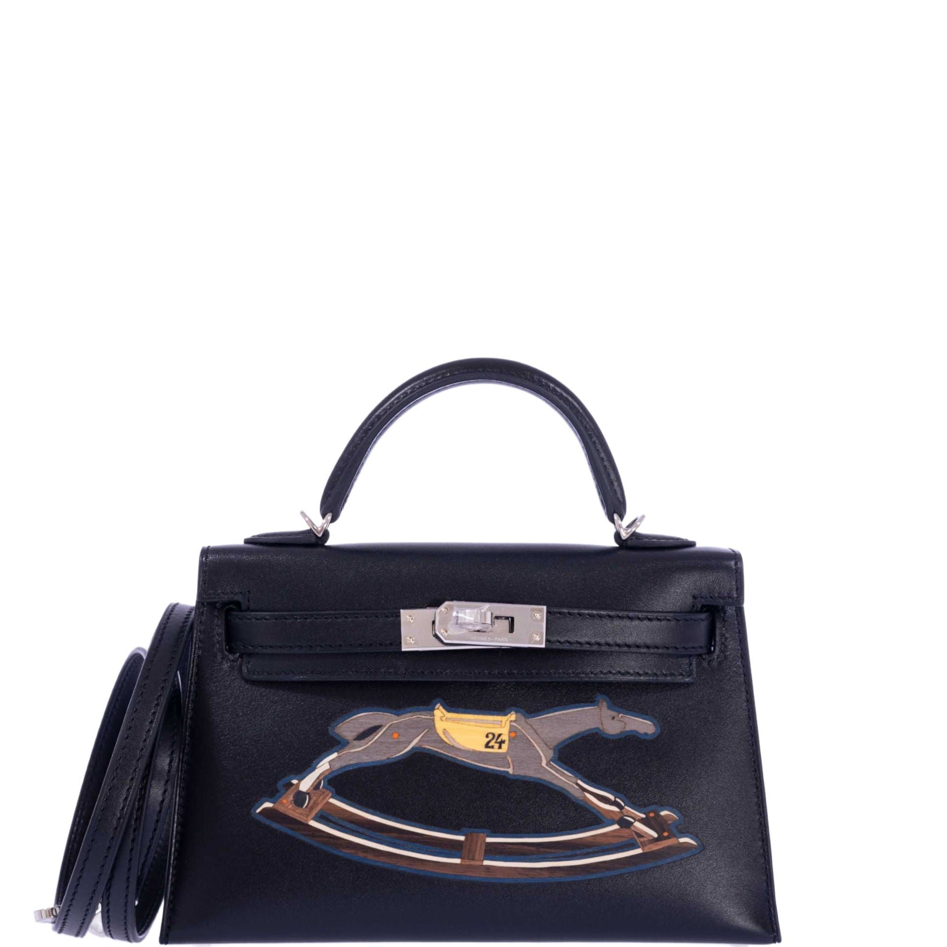 Hermès Mini Kelly 20 II Cheval de Bois Noir Tadelakt Palladium Hardware
