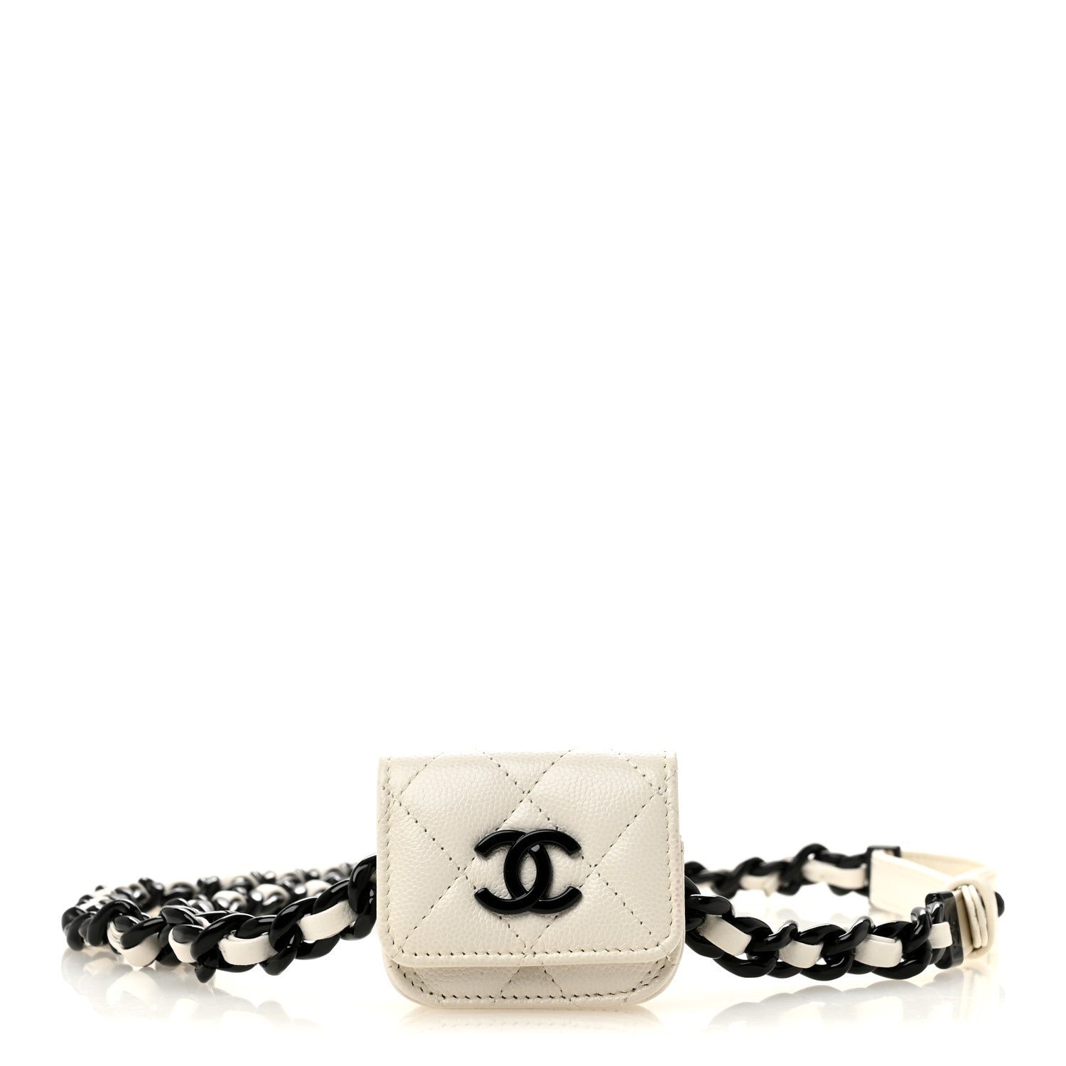 Chanel Caviar Quilted My Everything Airpods Pro Holder Belt White