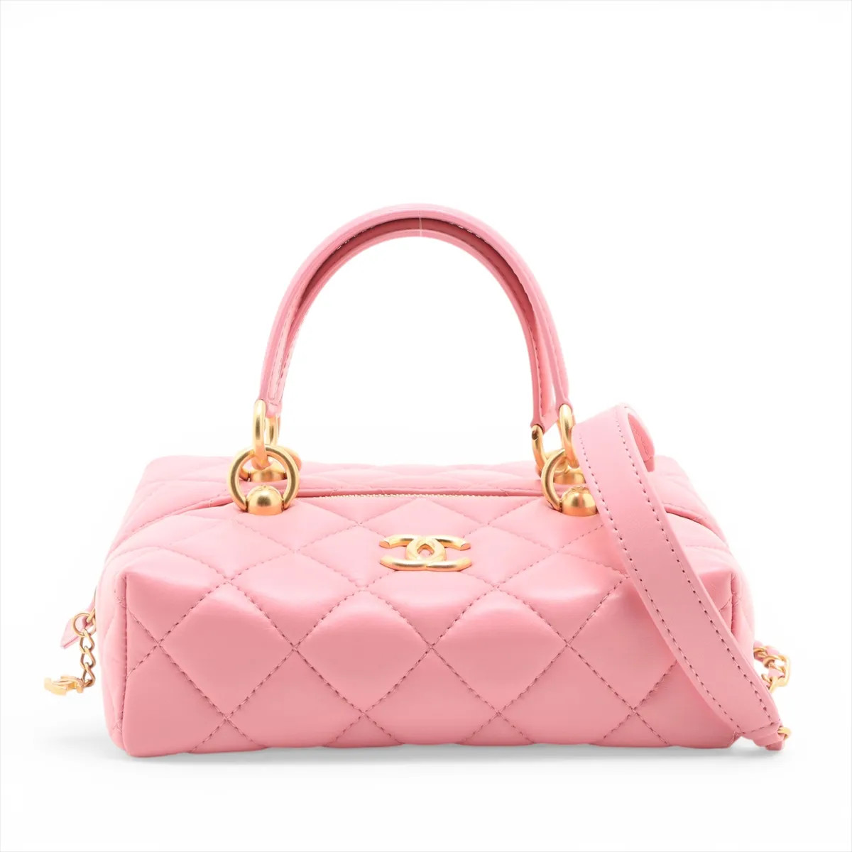 Chanel Matelasse Lambskin 2 Way Handbag Métiers d'art Pink Gold Metal Fittings r