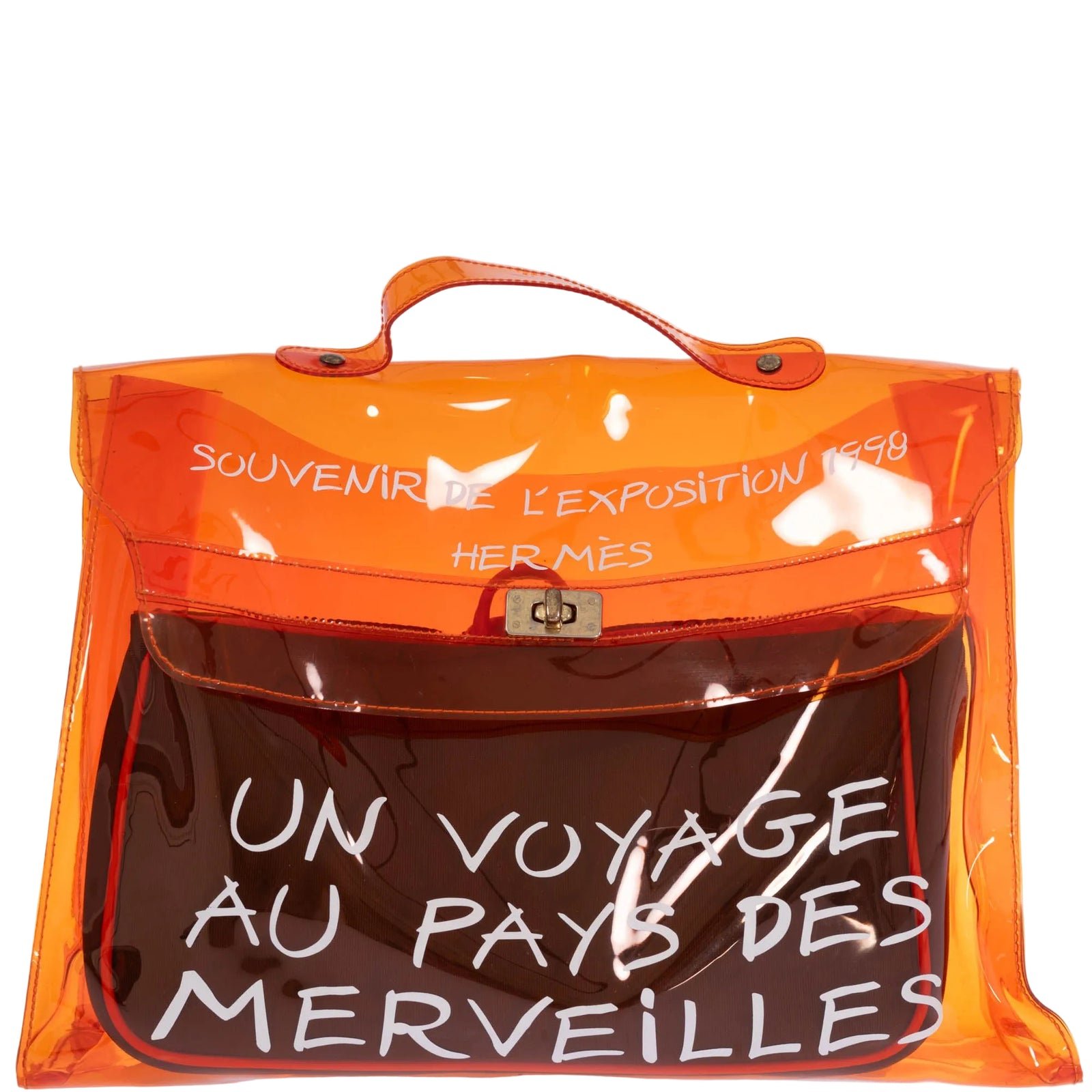Hermès Kelly 40 Orange Translucent Vinyl Souvenir de l'Exposition 1998 Bag