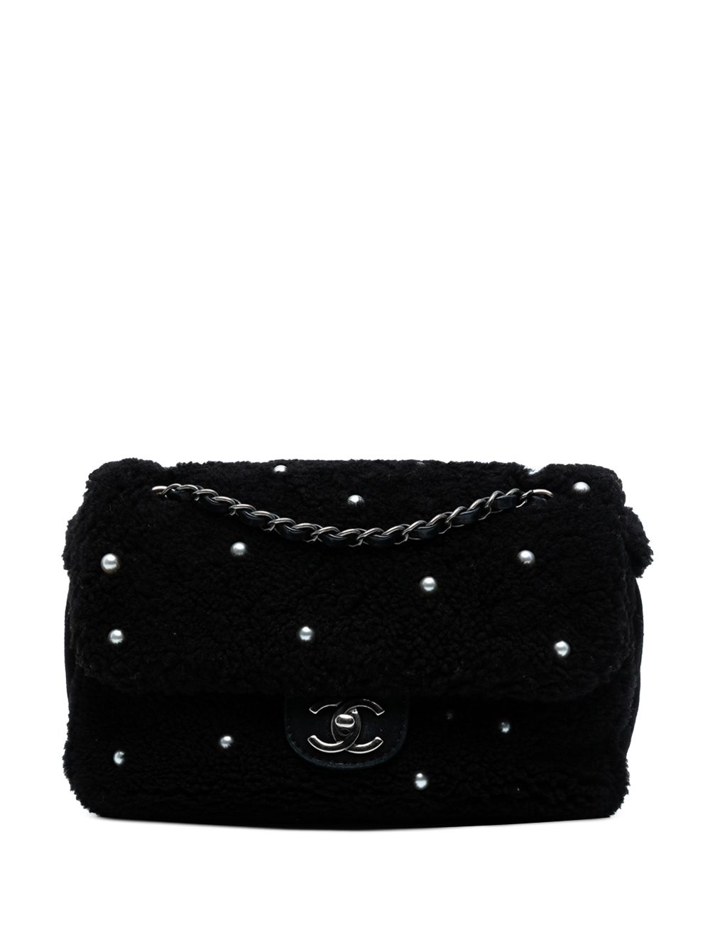 2014-2015 Medium Shearling Pearl Studded Flap shoulder bag