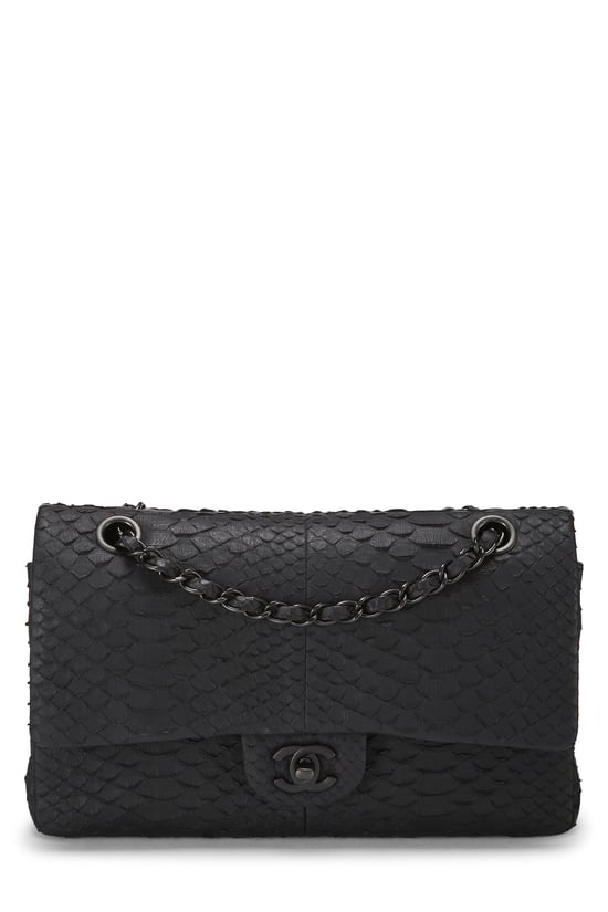 Black Python Classic Double Flap Medium