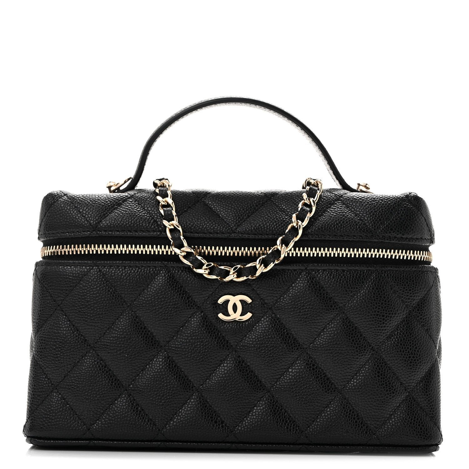 Chanel Caviar Quilted Top Handle Slim Vanity With Chain Black
