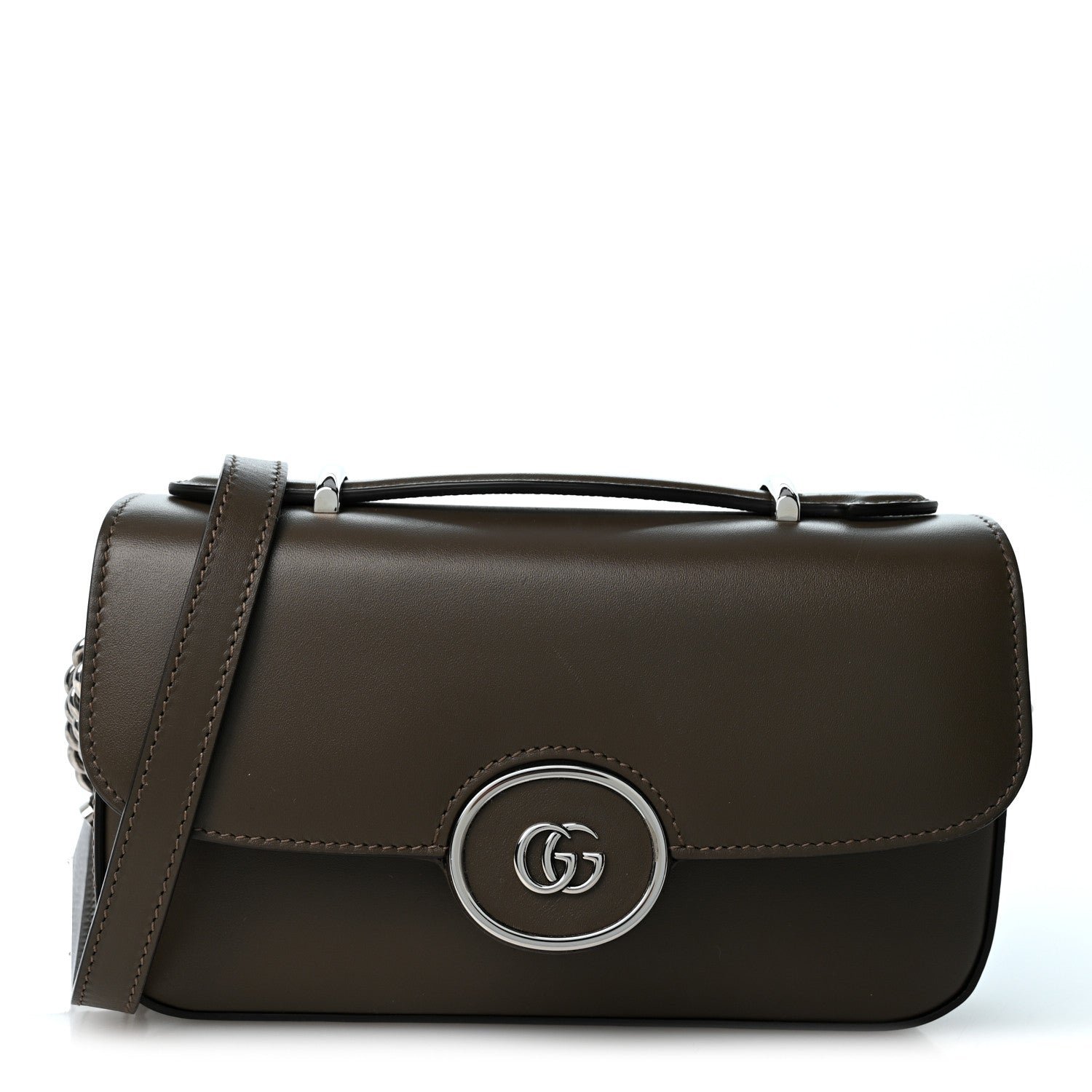 Gucci Senna Calfskin Petite GG Top Handle Shoulder Bag Brown