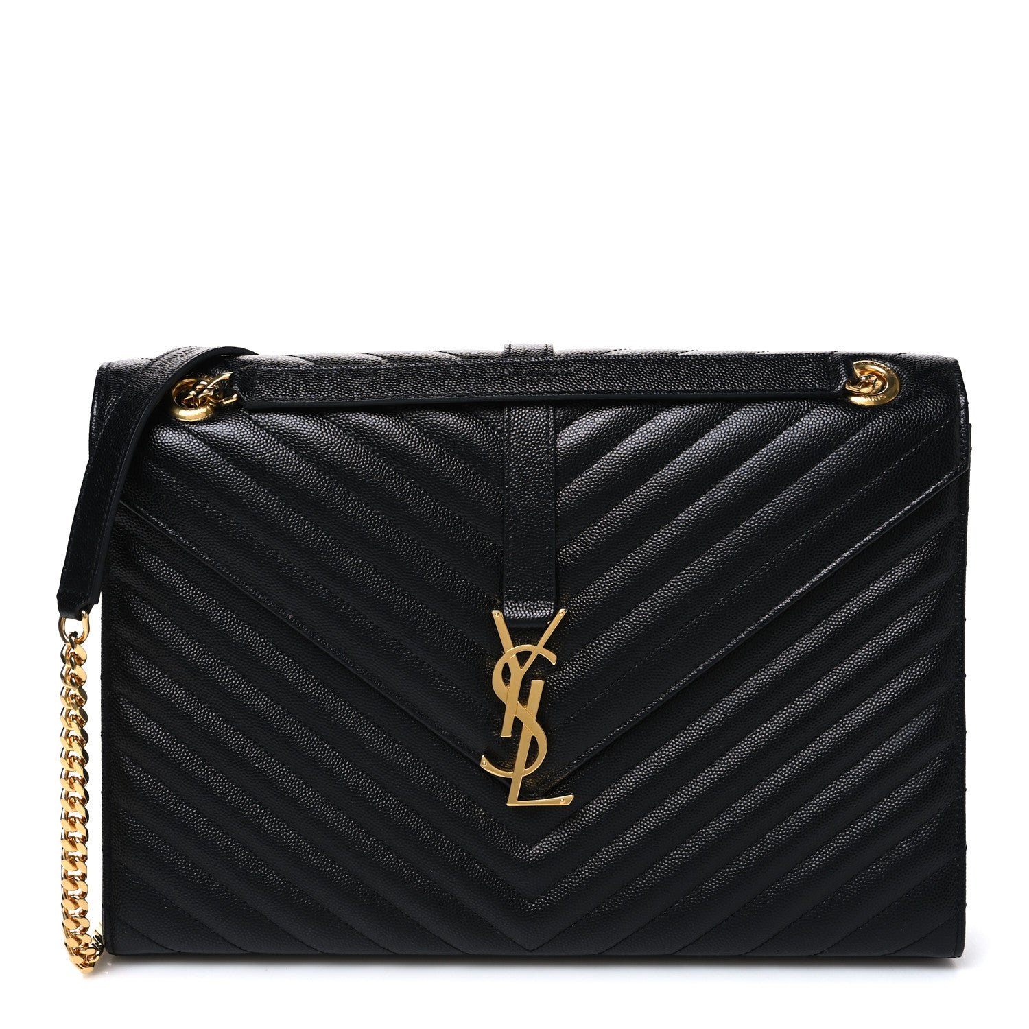 Saint Laurent Grain De Poudre Matelasse Chevron Large Monogram Satchel Black