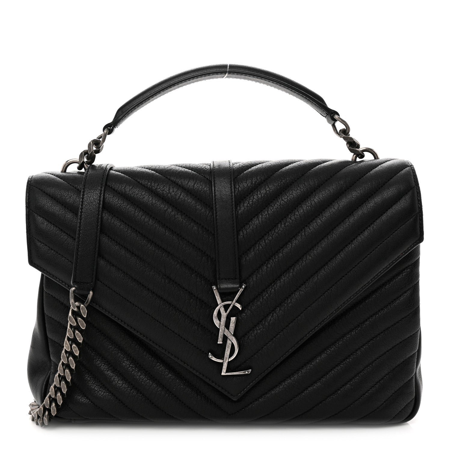 Saint Laurent Sheepskin Matelasse Chevron Monogram Large College Satchel Black