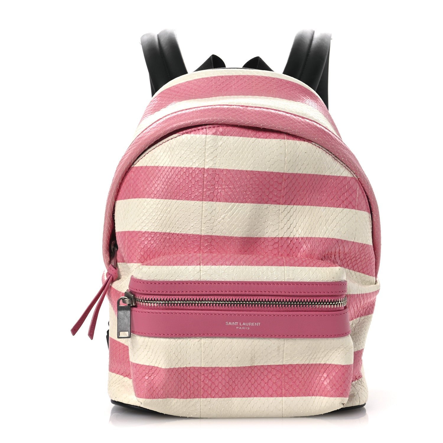 Saint Laurent Snakeskin Striped City Backpack Pink White