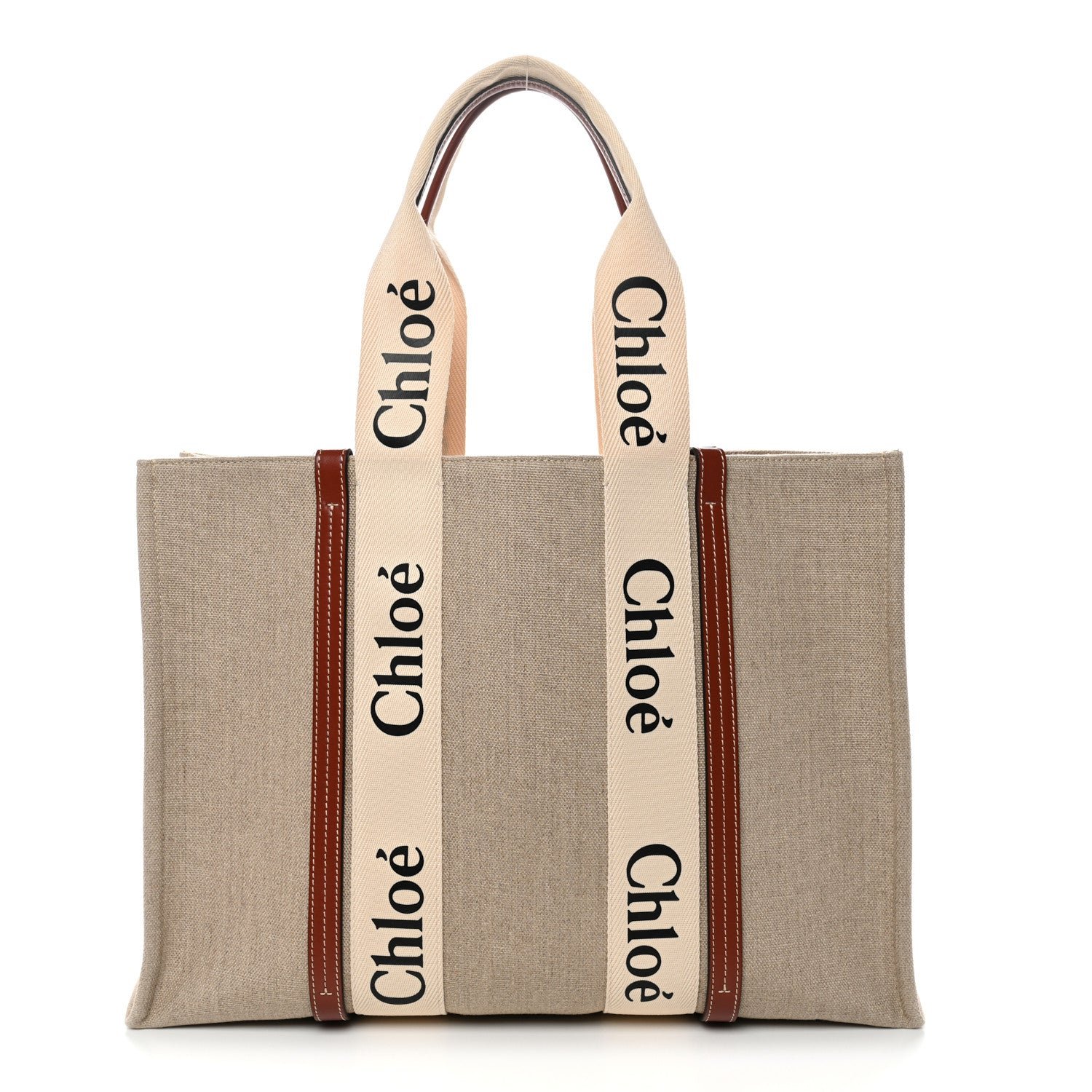 Chloe Cotton Calfskin Large Woody Ribbon Tote White Brown