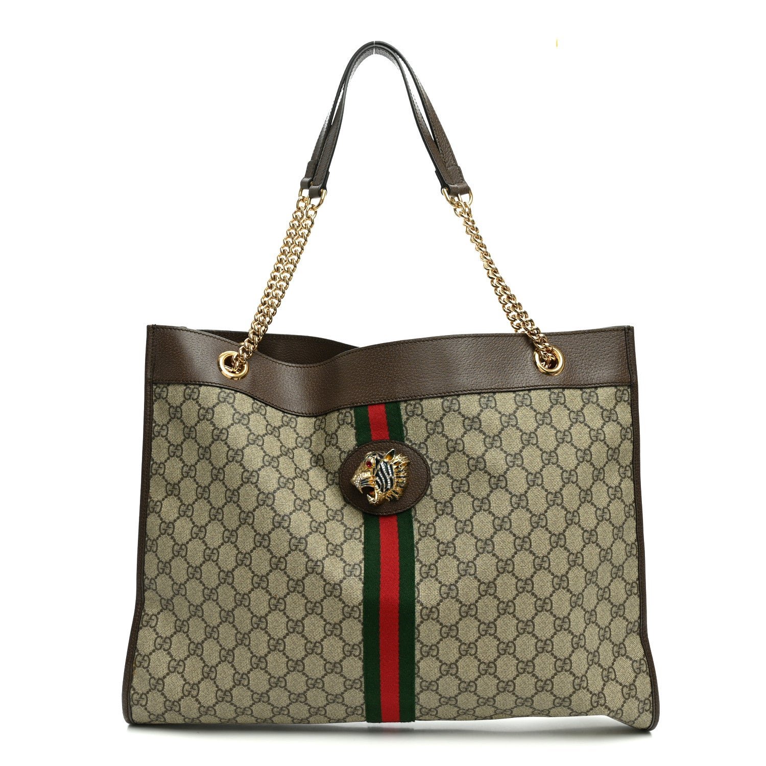 Gucci GG Supreme Monogram Large Rajah Chain Tote Beige New Acero