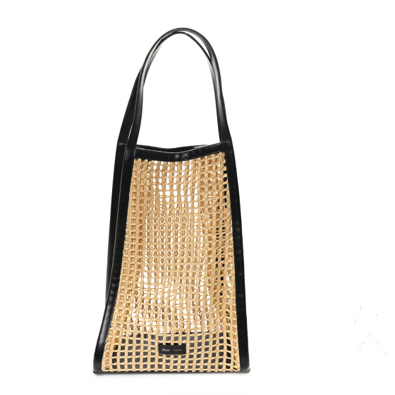 Khaite Raffia Calfskin June Cutout Palm Tote Natural Black
