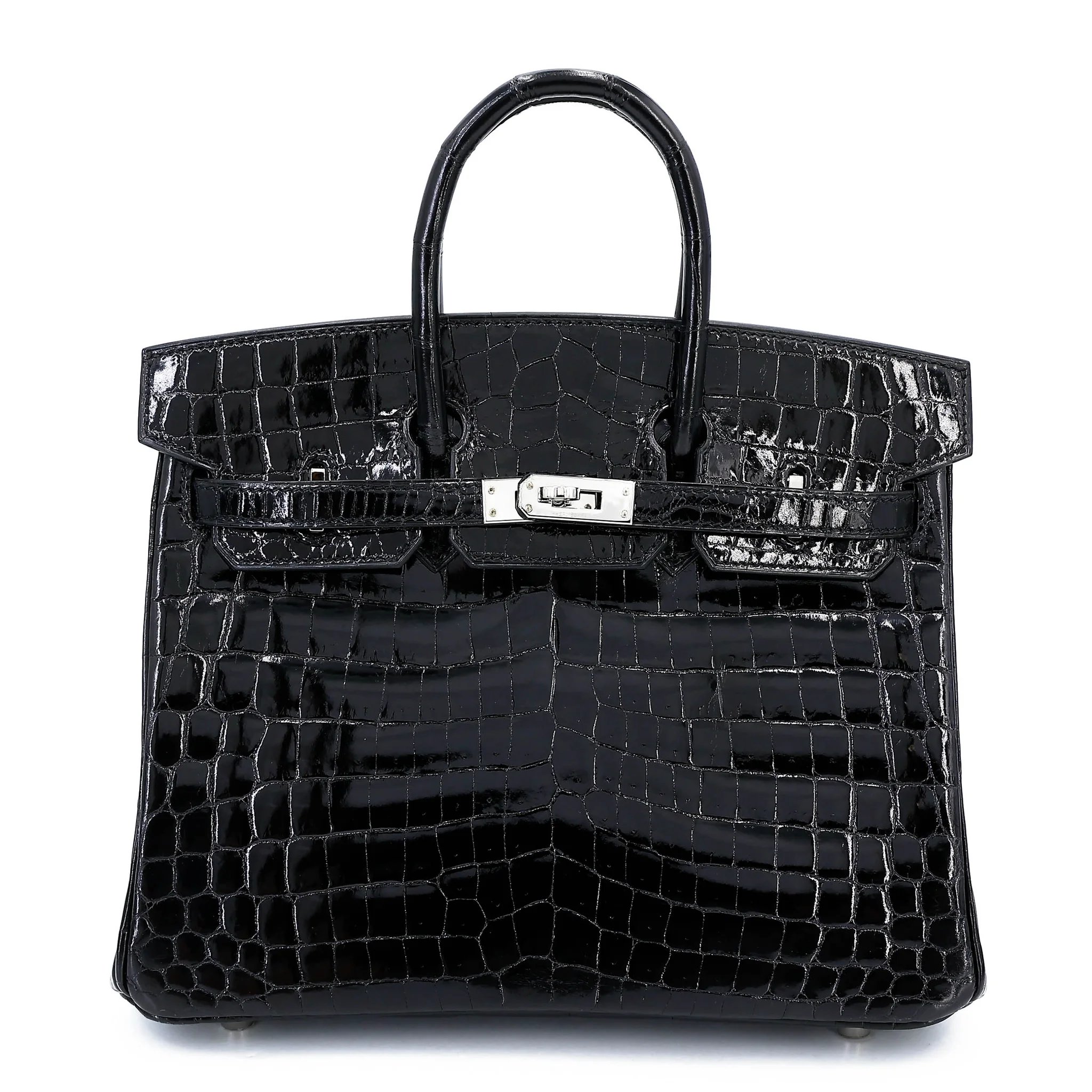 Excellent ( Rank SA ) HERMÈS Birkin 25 Noir (89) Shiny Niloticus Crocodile Palladium hardware A (2017)