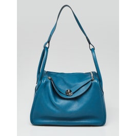 Hermes Hermes 30cm Blue de Galice Evercolor Leather Palladium Plated Lindy Bag