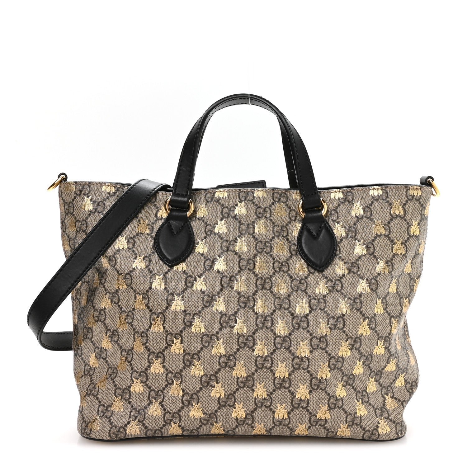 Gucci Soft GG Supreme Monogram Bees Small Crossbody Tote Beige Oro Black