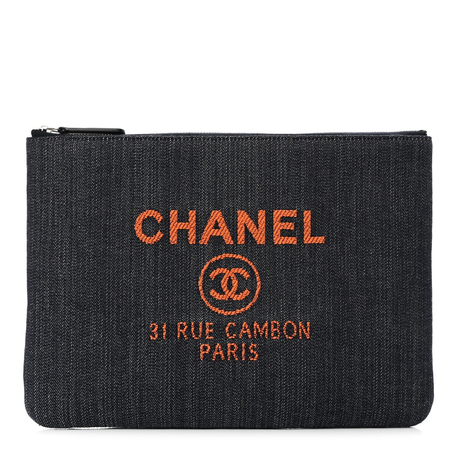 Chanel Denim Medium Deauville Pouch Clutch Blue Orange